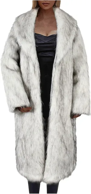 Women's Fluffy Jackets Fashion Casual Long Plush Solid Color Coat Thermal Cardigan Jacket, M-2XL