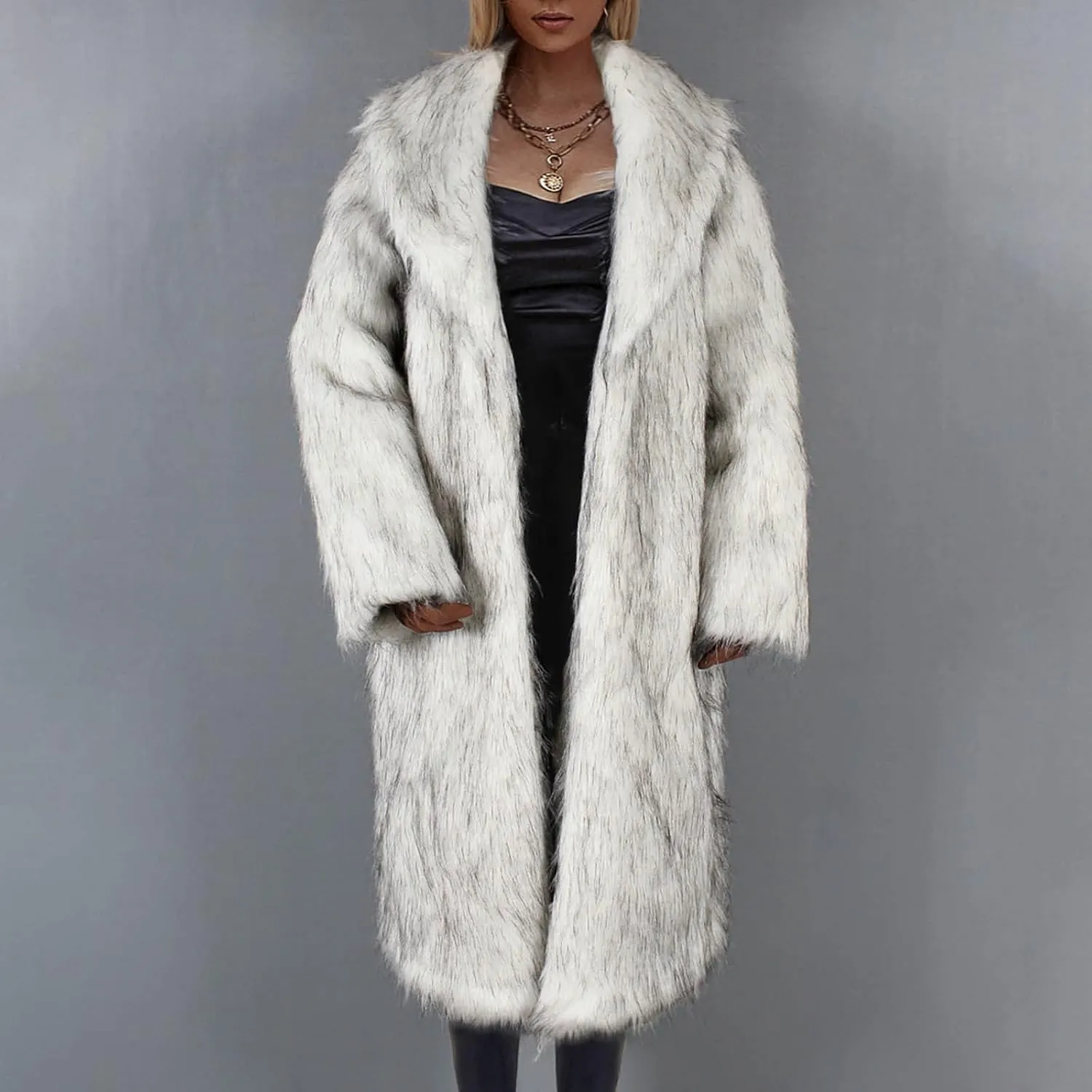 Women's Fluffy Jackets Fashion Casual Long Plush Solid Color Coat Thermal Cardigan Jacket, M-2XL