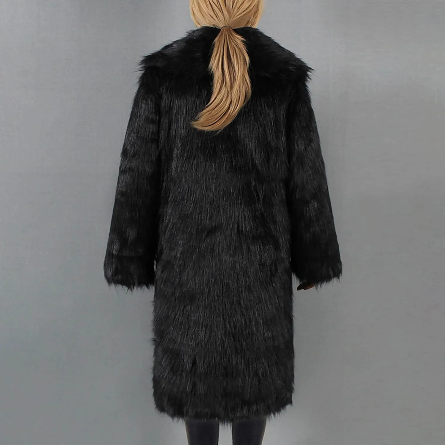 Women's Fluffy Jackets Fashion Casual Long Plush Solid Color Coat Thermal Cardigan Jacket, M-2XL