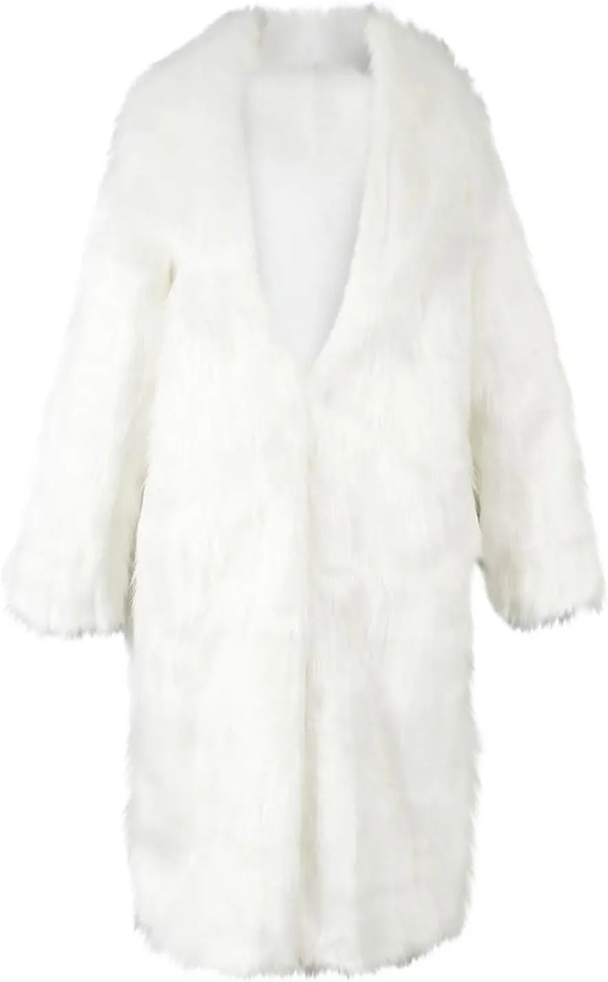 Women's Fluffy Jackets Fashion Casual Long Plush Solid Color Coat Thermal Cardigan Jacket, M-2XL