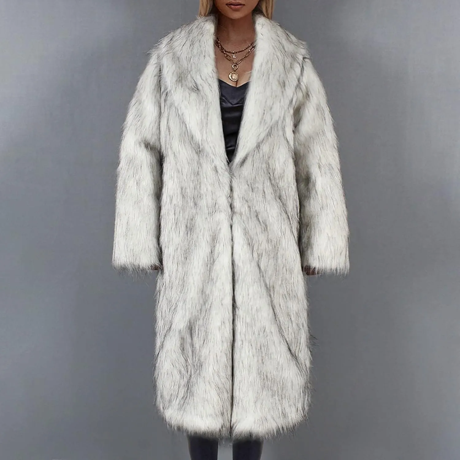 Women's Fluffy Jackets Fashion Casual Long Plush Solid Color Coat Thermal Cardigan Jacket, M-2XL