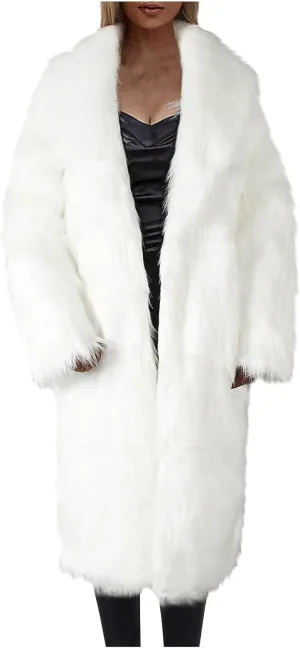 Women's Fluffy Jackets Fashion Casual Long Plush Solid Color Coat Thermal Cardigan Jacket, M-2XL