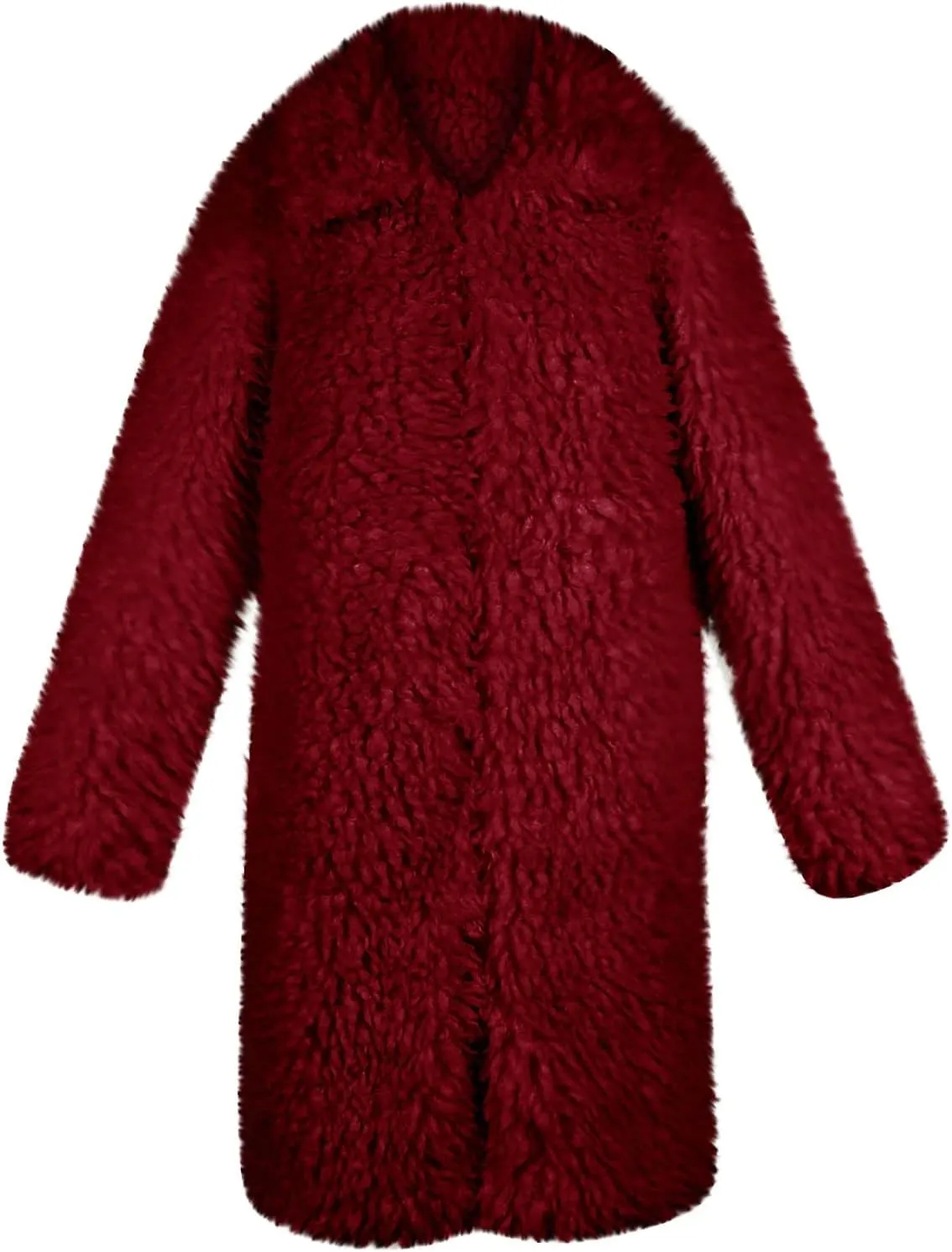 Women's Fluffy Jackets Fashion Casual Long Plush Solid Color Coat Thermal Cardigan Jacket, M-2XL