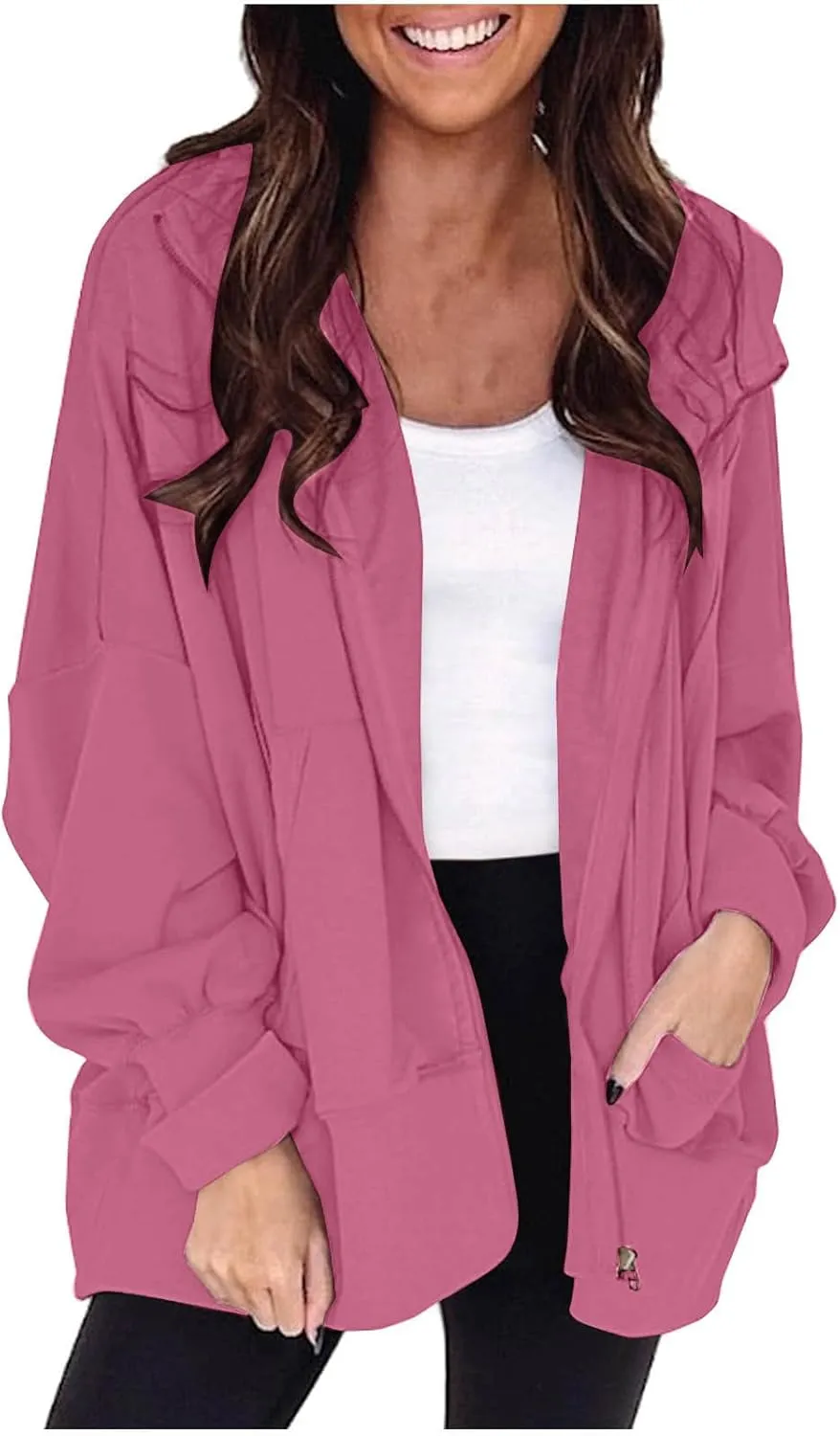 Women's Full Zip Hoodies Casual Loose Hooded Sweatshirt Jackets Soft Outerwear Fall Winter Track Jacket with Pocket