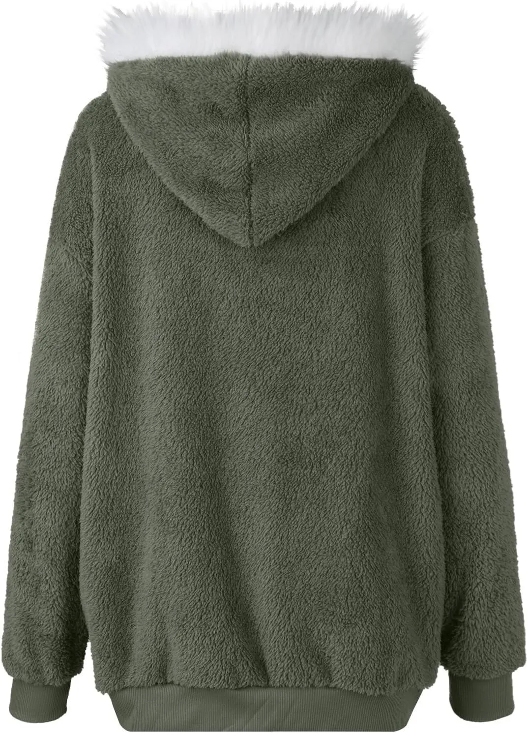 Womens Fuzzy Fleece Jacket Winter Full Zip Plush Hooded Cardigan Coats Soft Oversized Shaggy Warm Outerwear with Pockets