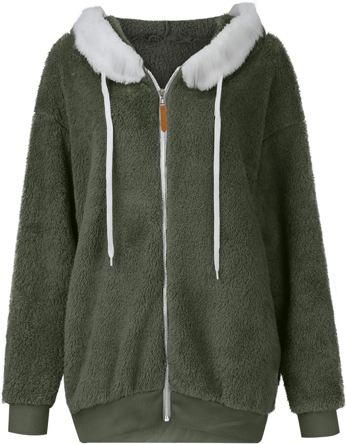 Womens Fuzzy Fleece Jacket Winter Full Zip Plush Hooded Cardigan Coats Soft Oversized Shaggy Warm Outerwear with Pockets