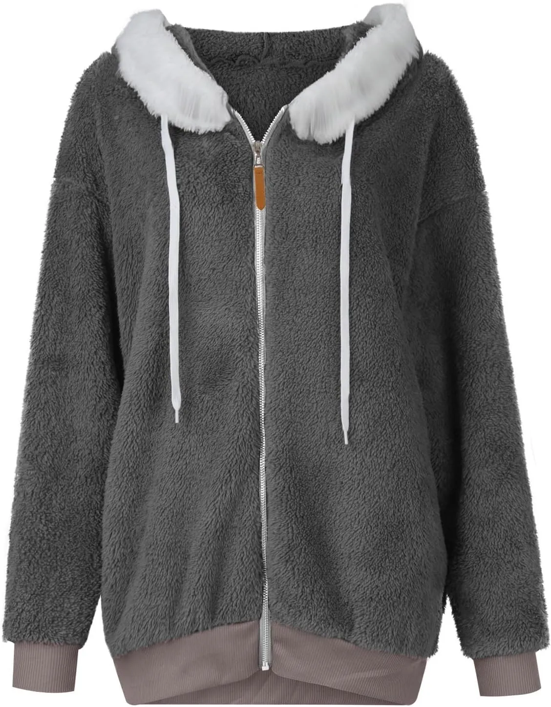 Womens Fuzzy Fleece Jacket Winter Full Zip Plush Hooded Cardigan Coats Soft Oversized Shaggy Warm Outerwear with Pockets