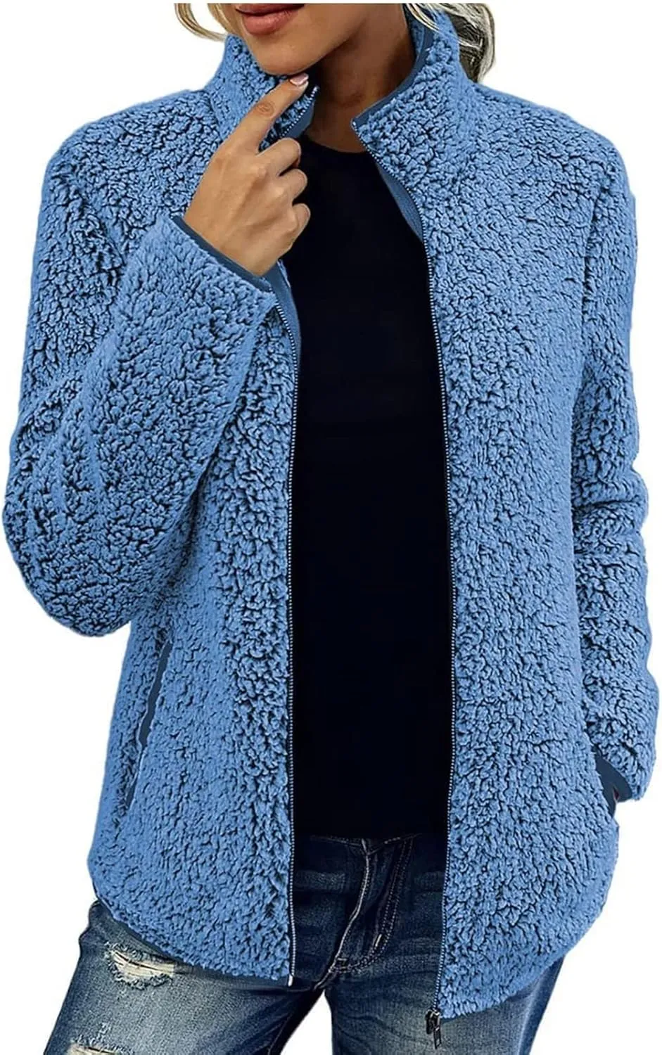 Womens Fuzzy Fleece Lined Jacket Flannel Shirts Cardigan Long Sleeve Zipper Coats Outerwear 2024 Fall Outfits