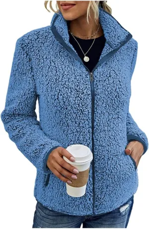 Womens Fuzzy Fleece Lined Jacket Flannel Shirts Cardigan Long Sleeve Zipper Coats Outerwear 2024 Fall Outfits
