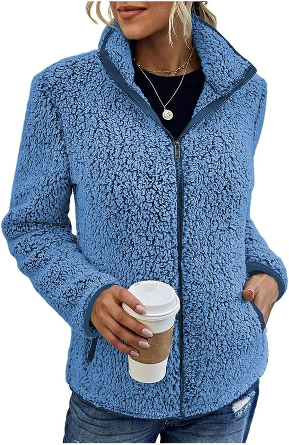 Womens Fuzzy Fleece Lined Jacket Flannel Shirts Cardigan Long Sleeve Zipper Coats Outerwear 2024 Fall Outfits