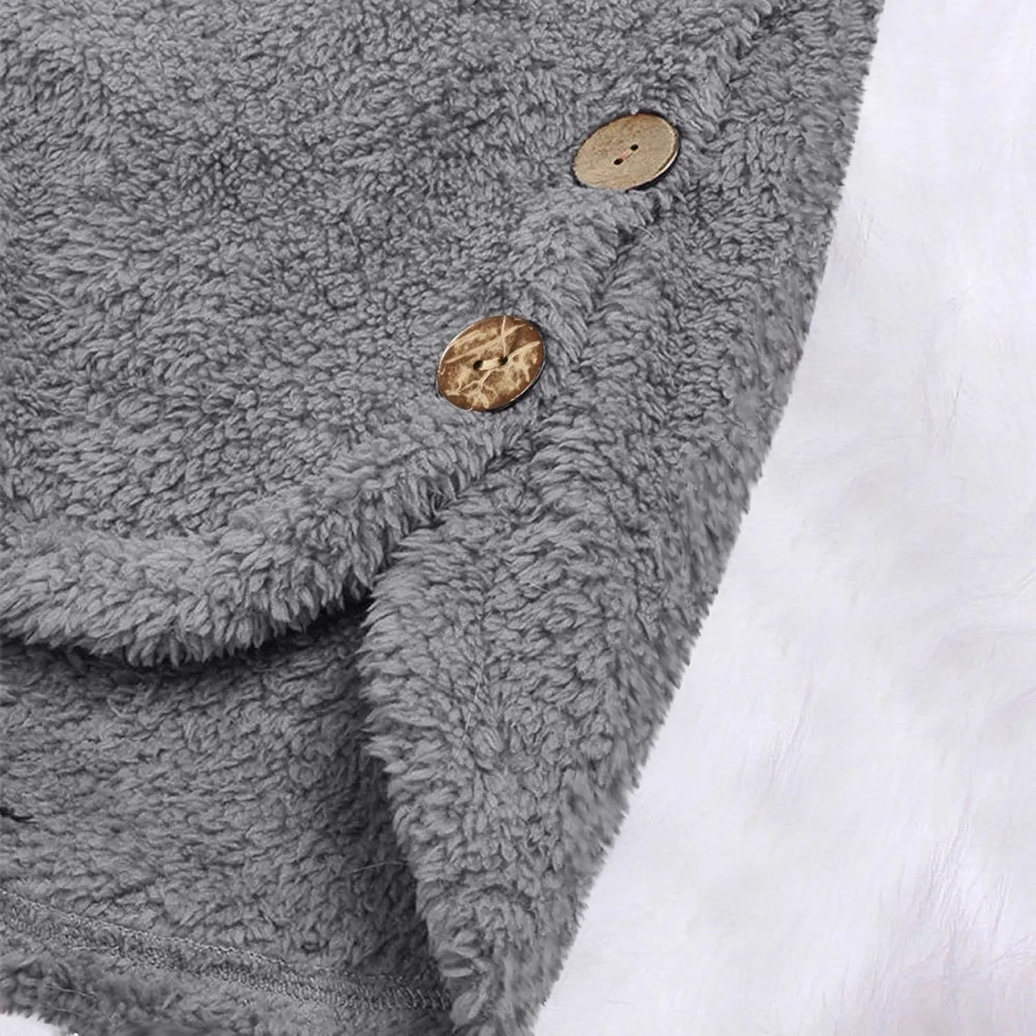 Womens Fuzzy Sherpa Hooded Jacket Fall 2024 Shaggy Fleece Soft Warm Coat Long Sleeve Button Down Cardigan Sweaters