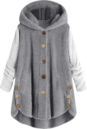 Womens Fuzzy Sherpa Hooded Jacket Fall 2024 Shaggy Fleece Soft Warm Coat Long Sleeve Button Down Cardigan Sweaters