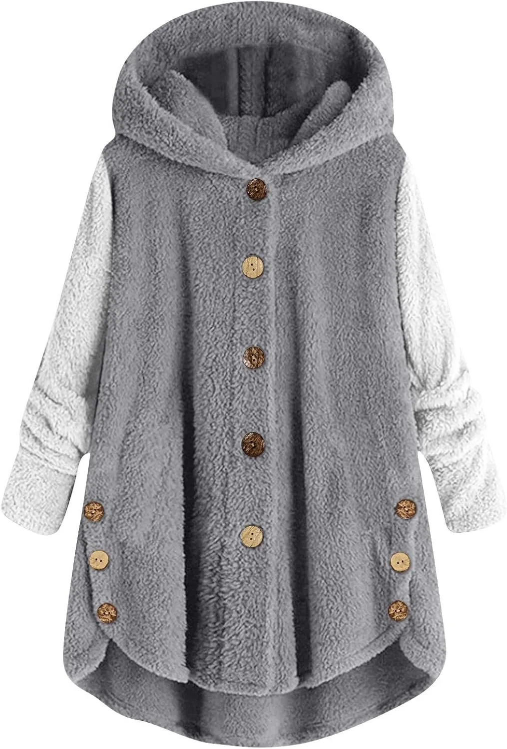 Womens Fuzzy Sherpa Hooded Jacket Fall 2024 Shaggy Fleece Soft Warm Coat Long Sleeve Button Down Cardigan Sweaters