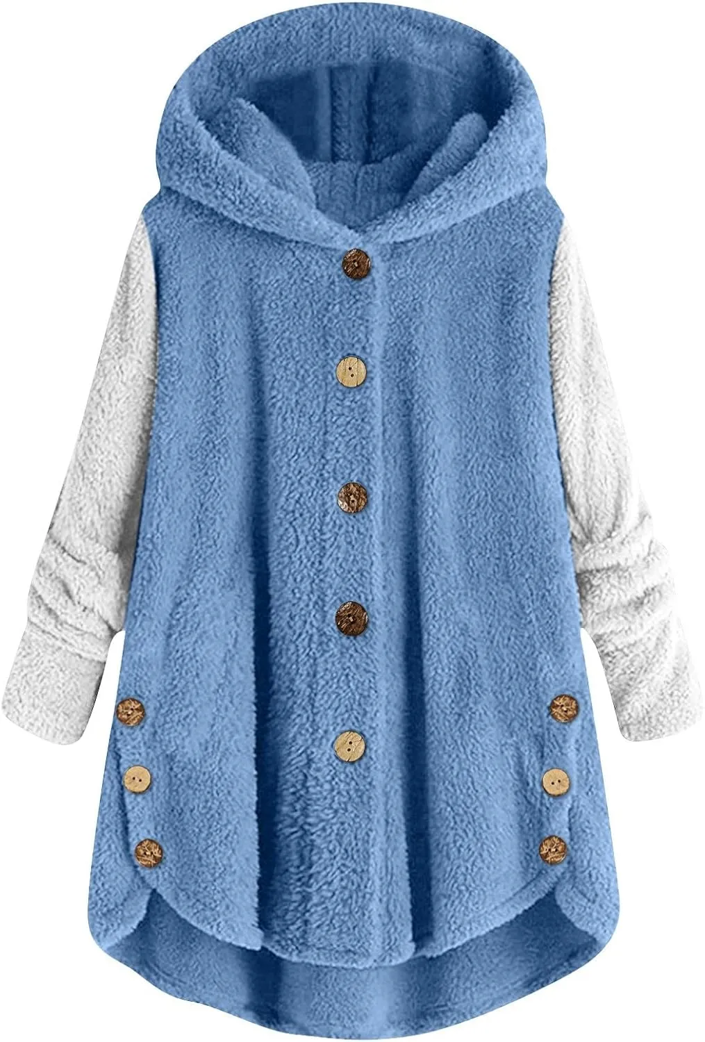 Womens Fuzzy Sherpa Hooded Jacket Fall 2024 Shaggy Fleece Soft Warm Coat Long Sleeve Button Down Cardigan Sweaters