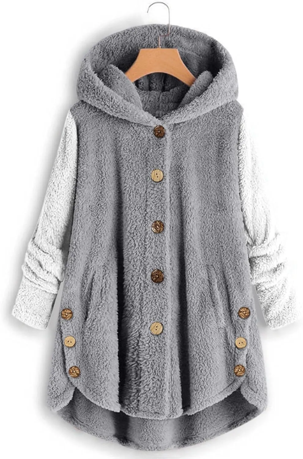 Womens Fuzzy Sherpa Hooded Jacket Fall 2024 Shaggy Fleece Soft Warm Coat Long Sleeve Button Down Cardigan Sweaters