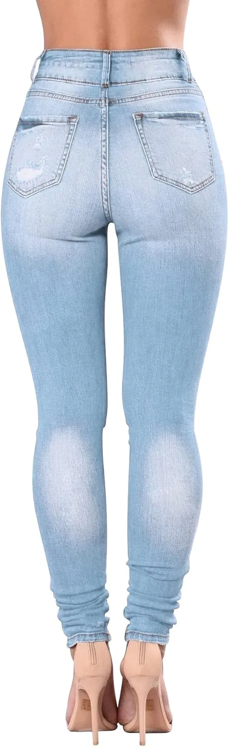 Women's High Waisted Butt Lift Stretch Ripped Skinny Jeans Juniors Distressed Button Down Jeans