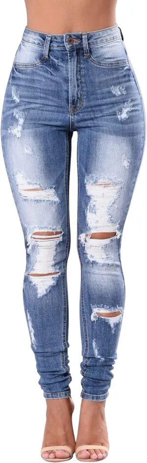 Women's High Waisted Jeans for Women Ripped Skinny Stretch Jeans Distressed Butt Lifting Denim Pants