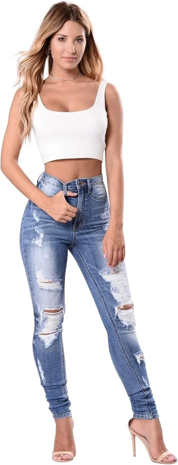 Women's High Waisted Jeans for Women Ripped Skinny Stretch Jeans Distressed Butt Lifting Denim Pants