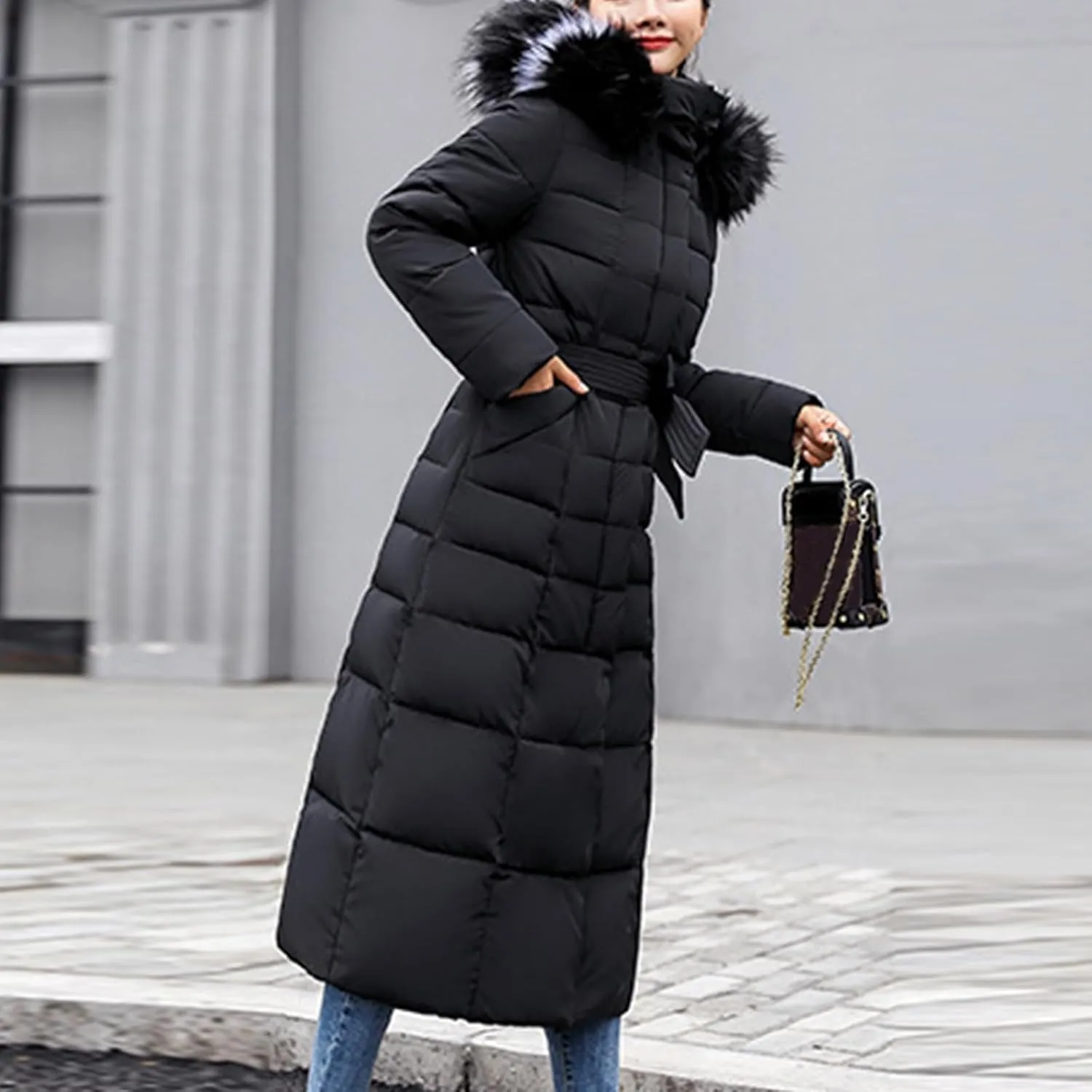 Women's Hooded Puffer Down Coat Long Winter Jacket with Hood Quilted Jacket Ladies Coats Womens Winter