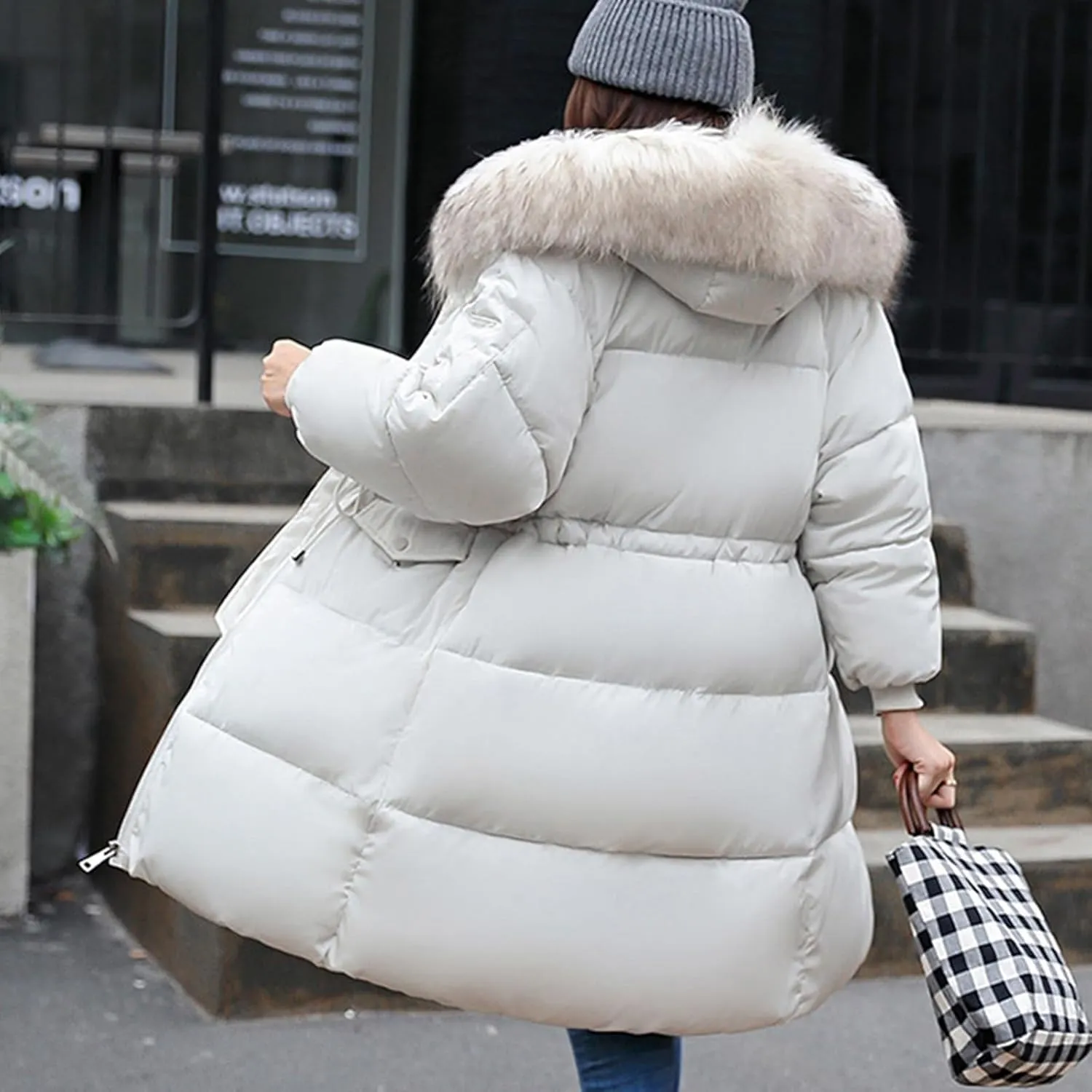 Women's Hooded Thickened Winter Warm Down Coats Faux Fur Long Coat Puffer Jacket Zipper Cozy Waterproof Parka Coat
