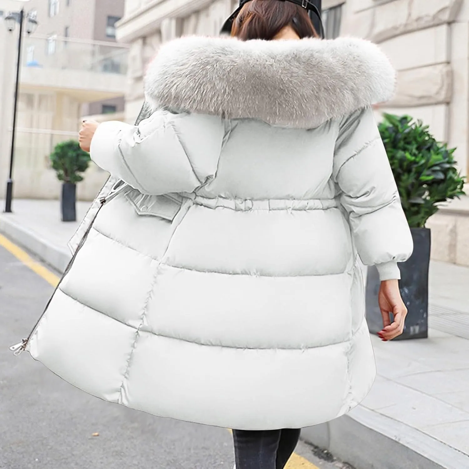 Women's Hooded Thickened Winter Warm Down Coats Faux Fur Long Coat Puffer Jacket Zipper Cozy Waterproof Parka Coat