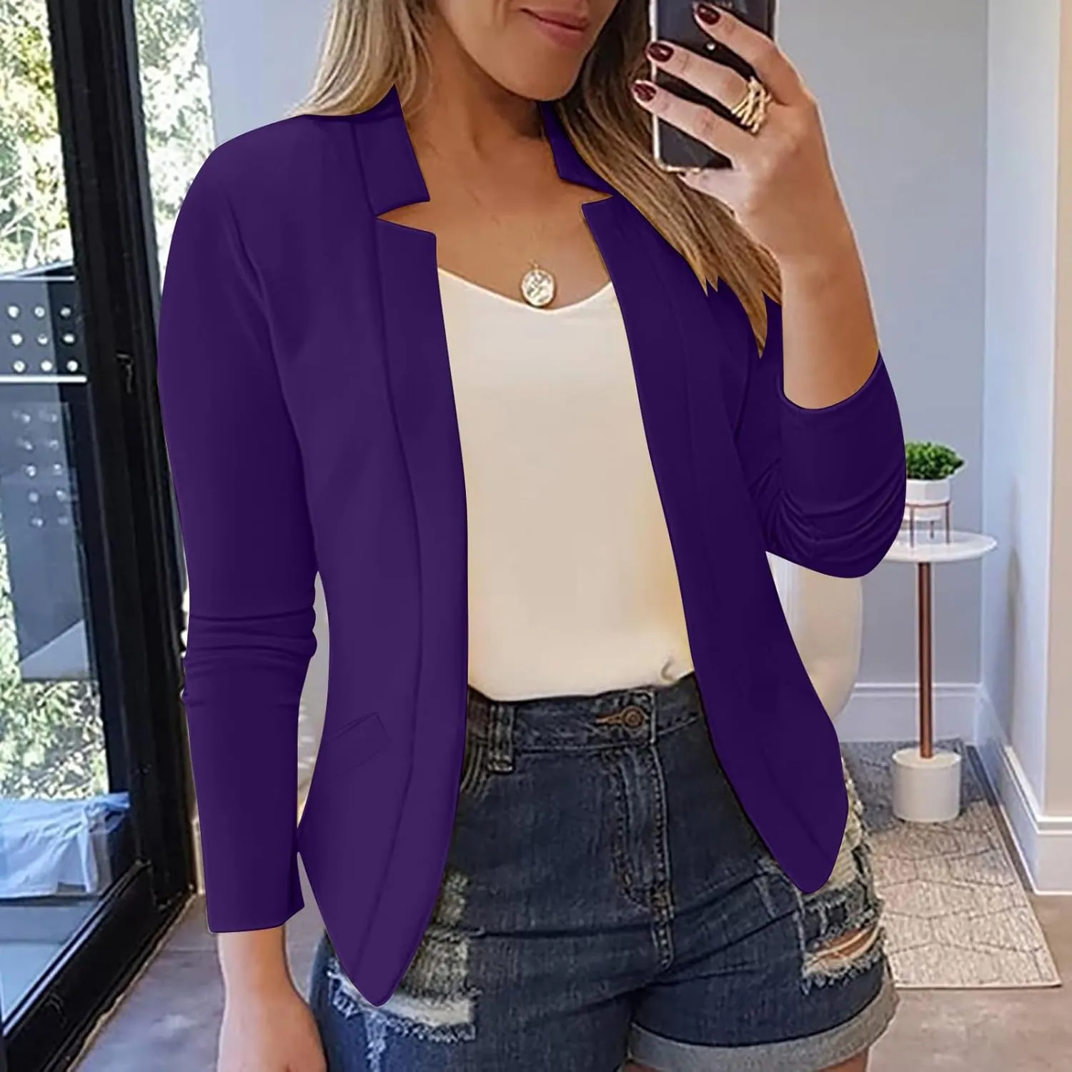 Womens Interview Clothing Fitted Cropped Blazer Solid Color Shorts Blazer Outfit Outerwear Blazer Formal Jackets
