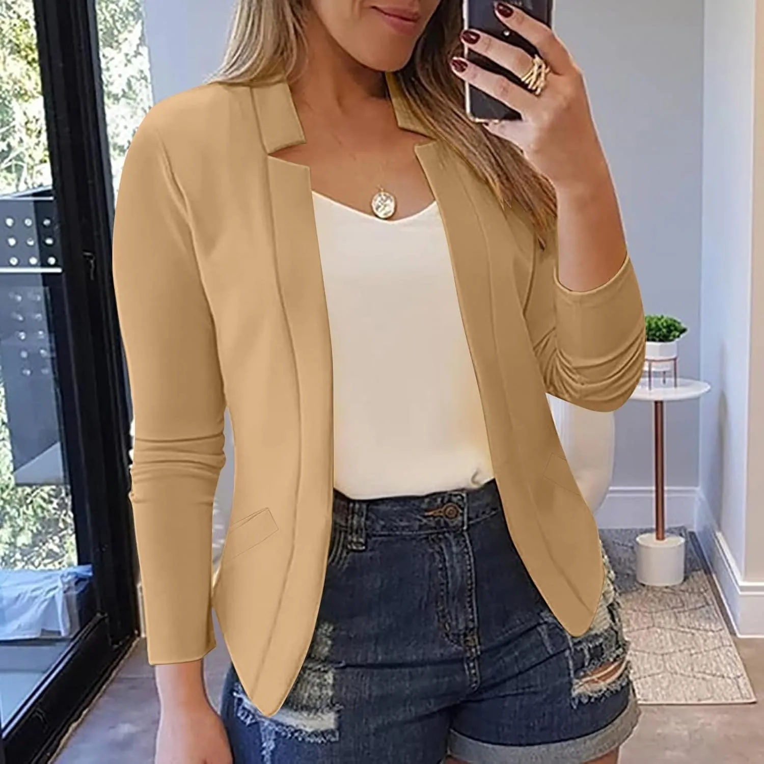 Womens Interview Clothing Fitted Cropped Blazer Solid Color Shorts Blazer Outfit Outerwear Blazer Formal Jackets