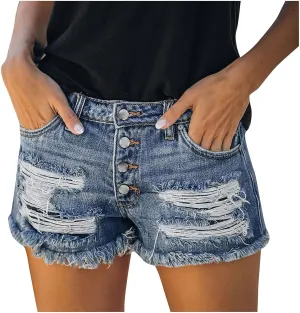 Women's Jean Shorts Stretchy High Waisted Crossover Sloping Waistband Denim Shorts Y2K Trendy Casual Summer Clothes