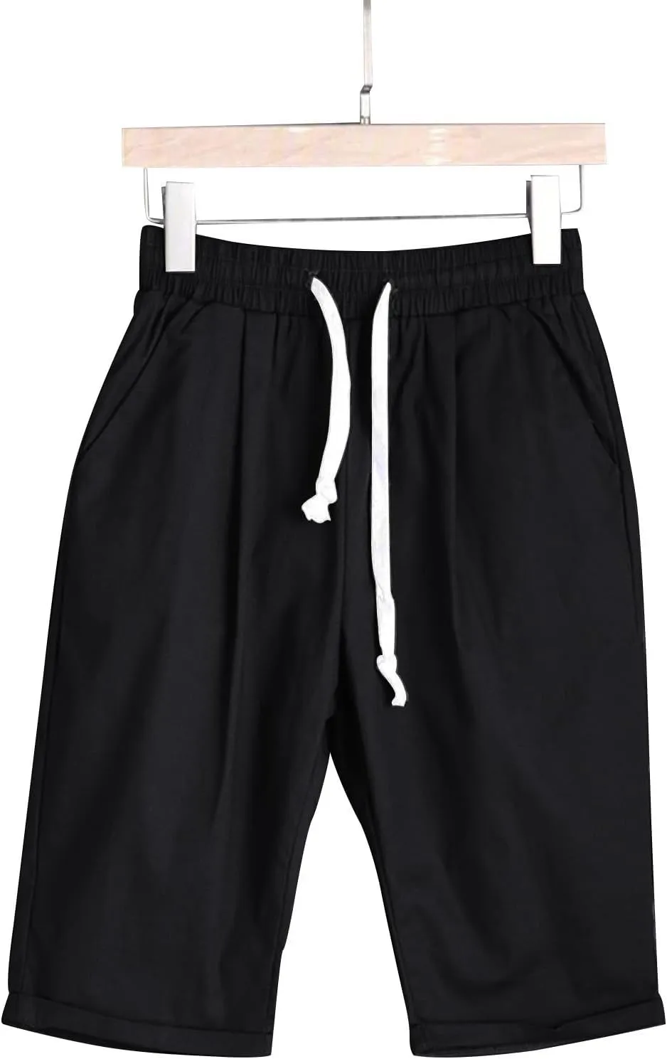 Women's Knee Length Bermuda Shorts Elastic Waist Drawstring Casual 10" Long Linen Shorts Summer Beach Shorts
