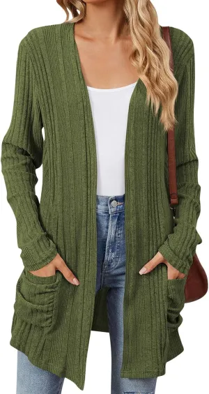 Womens Lightweight Open Front Cardigan Casual Long Sleeve Cable Knit Cardigan Sweaters 2024 Fall Outfits with Pockets