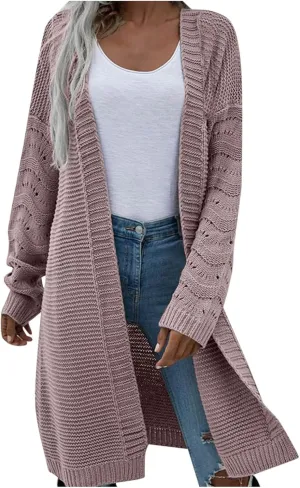 Womens Long Cardigan Sweater Casual Loose Cable Knit Cardigans Oversized Open Front Long Sleeve Sweater Winter Coat