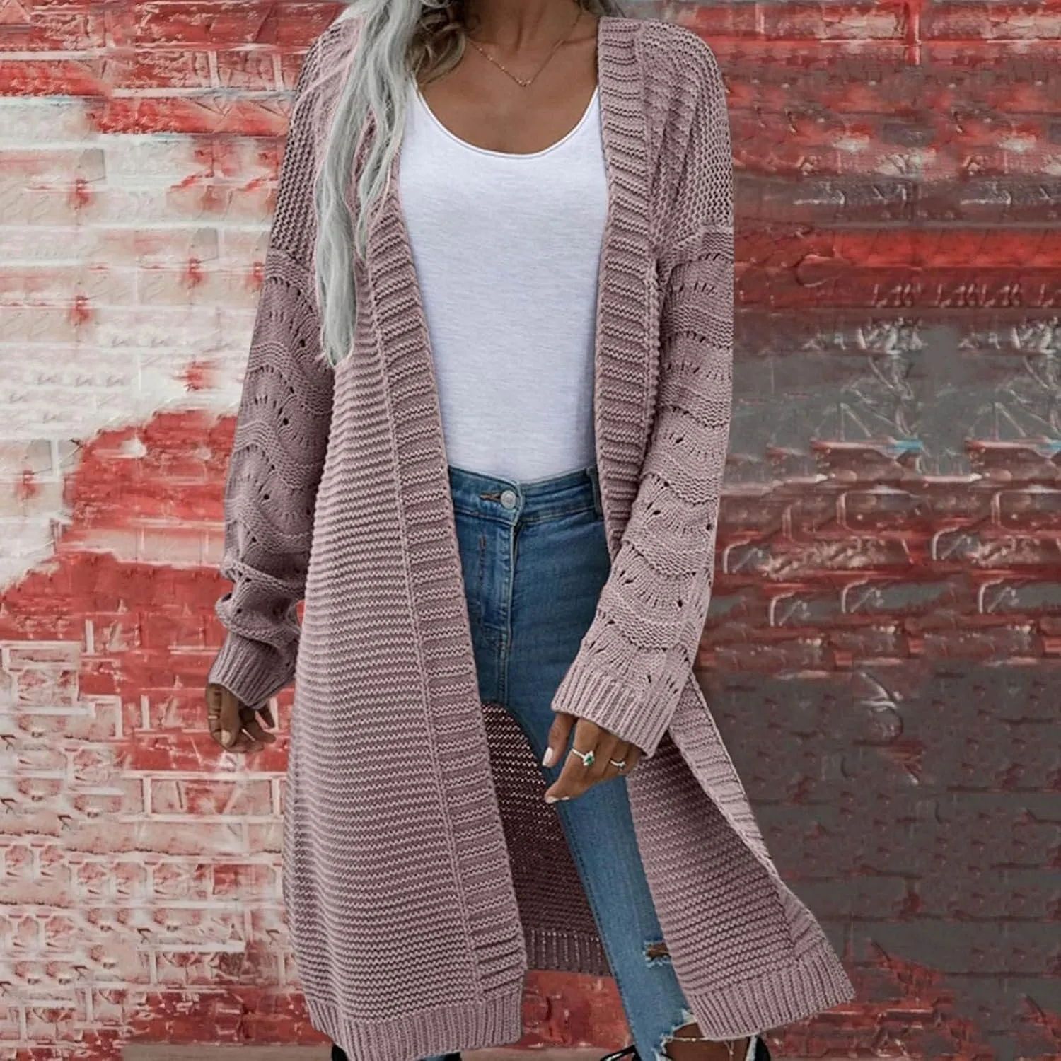 Womens Long Cardigan Sweater Casual Loose Cable Knit Cardigans Oversized Open Front Long Sleeve Sweater Winter Coat