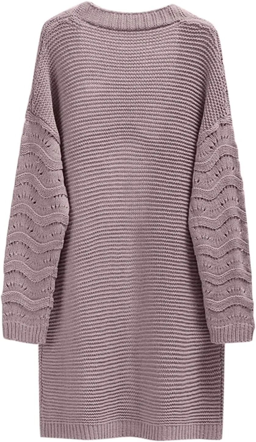 Womens Long Cardigan Sweater Casual Loose Cable Knit Cardigans Oversized Open Front Long Sleeve Sweater Winter Coat