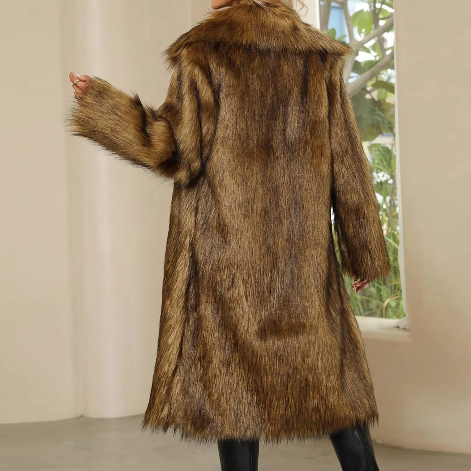 Womens Long Faux Fur Coat Oversized Loose Winter Jackets Trendy Luxury Trench Coat 2024 Open Front Lapel Outerwear