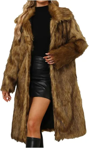 Womens Long Faux Fur Coat Oversized Loose Winter Jackets Trendy Luxury Trench Coat 2024 Open Front Lapel Outerwear
