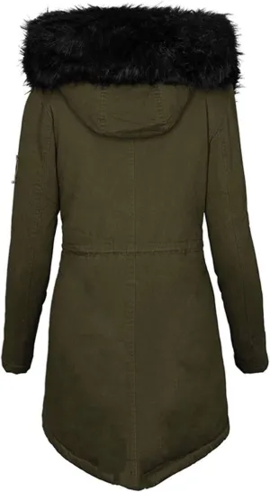 Womens Long Puffer Coat Jackets Fleece Lined Coats Ladies Padded Thermal Overcoat with Faux Hooded Hooded Parka