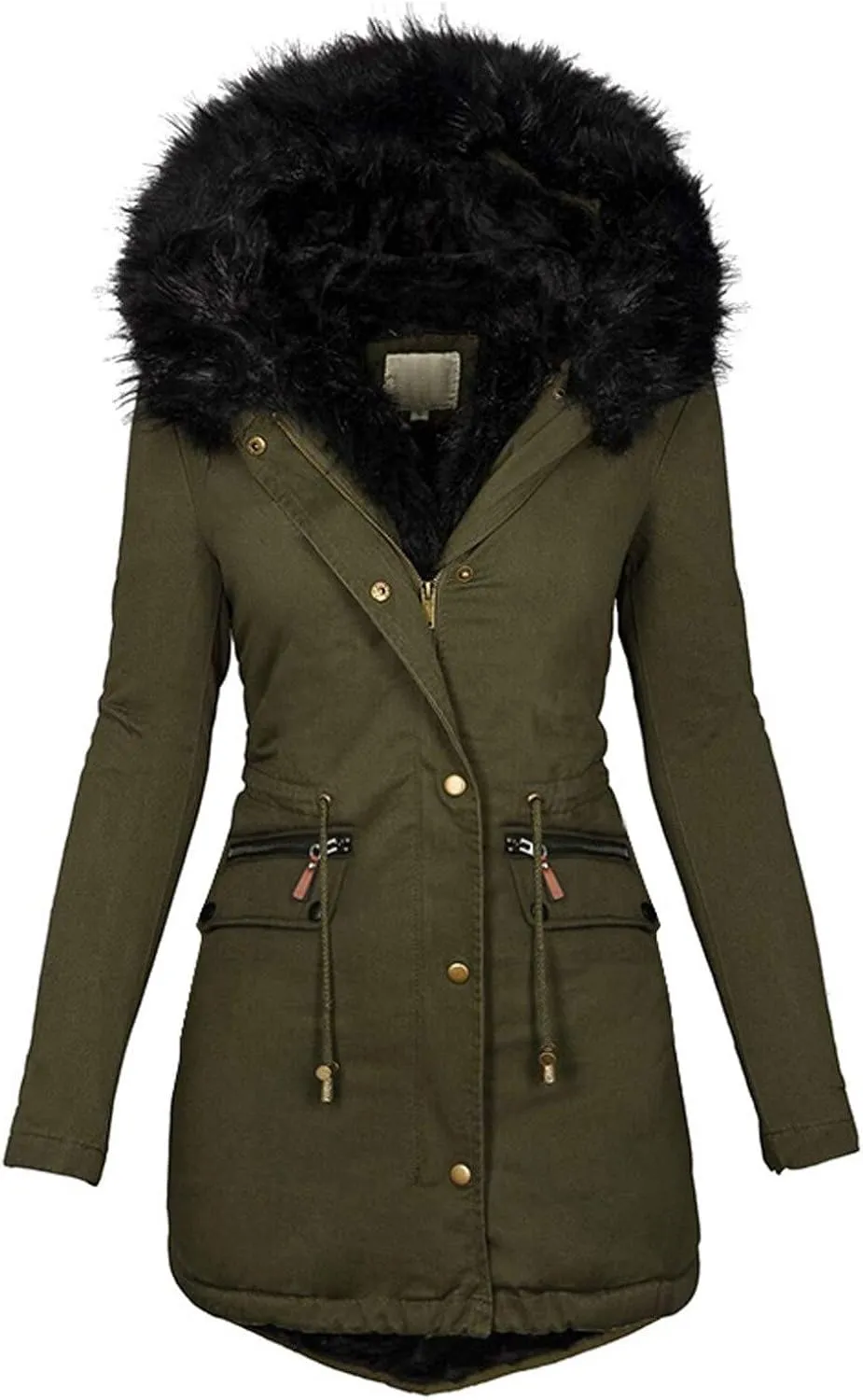 Womens Long Puffer Coat Jackets Fleece Lined Coats Ladies Padded Thermal Overcoat with Faux Hooded Hooded Parka
