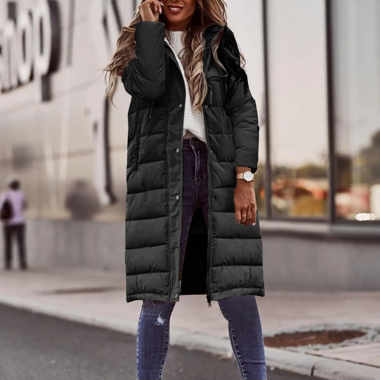 Women's Long Puffer Jackets Plus Size Hooded Winter Coats Maxi Down Jacket Parkas Thicken Quilted Lightweight Jackets