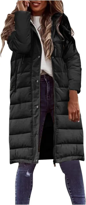 Women's Long Puffer Jackets Plus Size Hooded Winter Coats Maxi Down Jacket Parkas Thicken Quilted Lightweight Jackets
