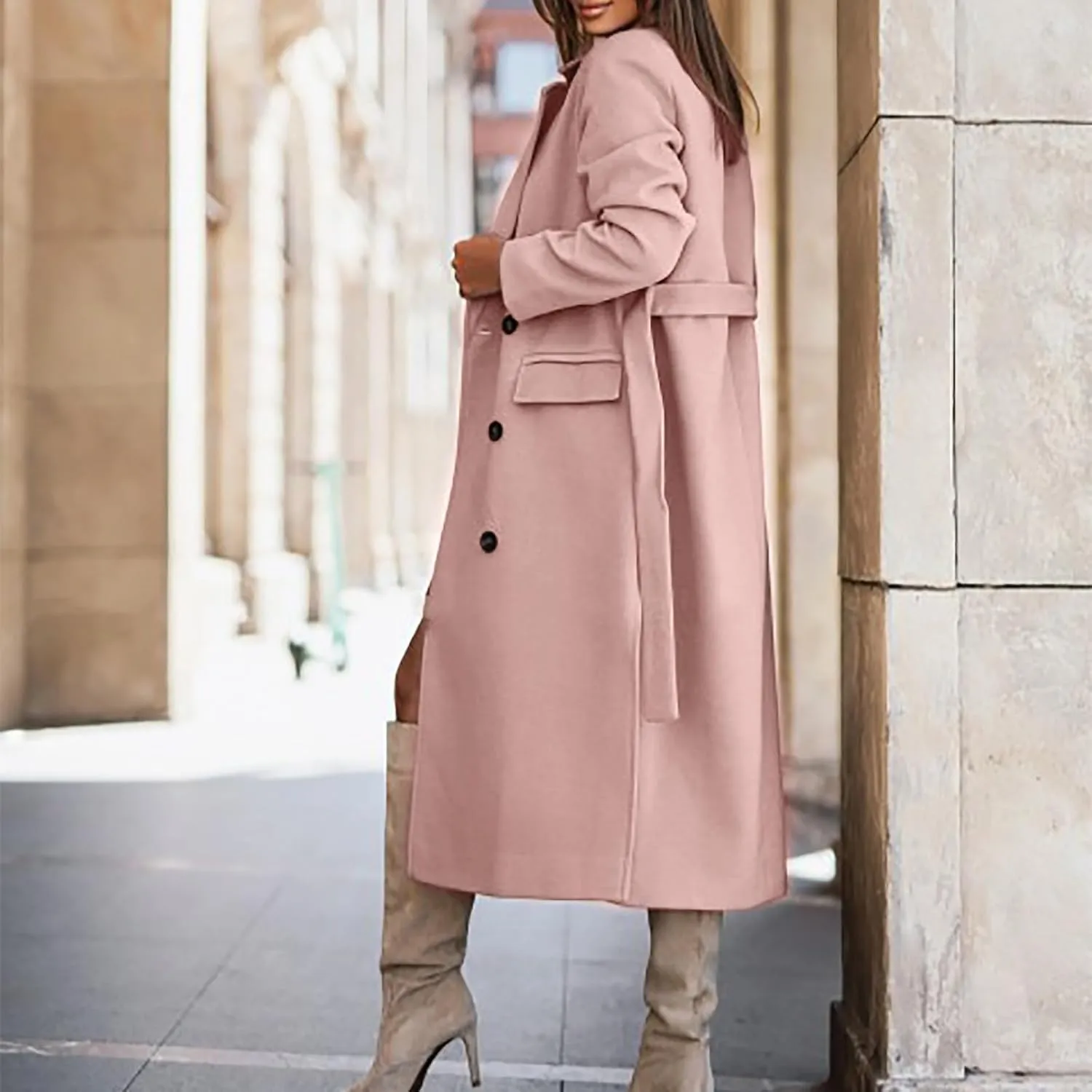 Womens Long Trench Coat Oversized Double Breasted Lapel Overcoat Outerwear with Belt 2024 Fall Winter Clothes
