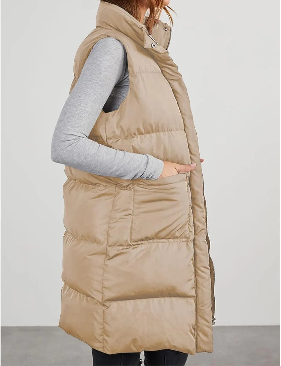 Women's Long Vest Sleeveless Lightweight Puffer Tactical Jacket Packable Flannel Hooded Down Coat Quilted Vest Tops