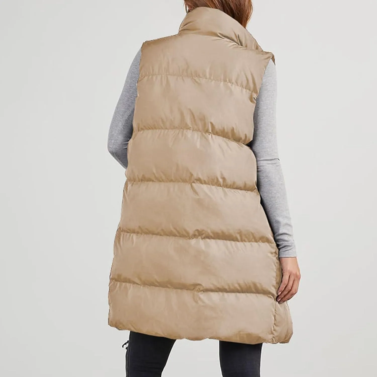 Women's Long Vest Sleeveless Lightweight Puffer Tactical Jacket Packable Flannel Hooded Down Coat Quilted Vest Tops