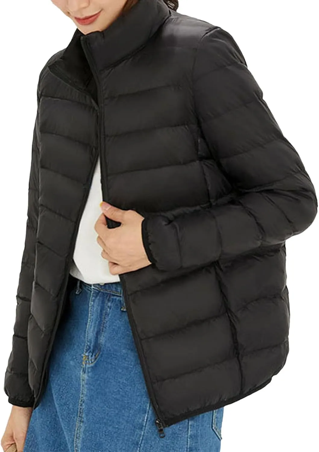 Women's Long Winter Down Coat Womens Lightweight Oversized Long Sleeve Zip Water Jacket Pockets Baggy Short Down