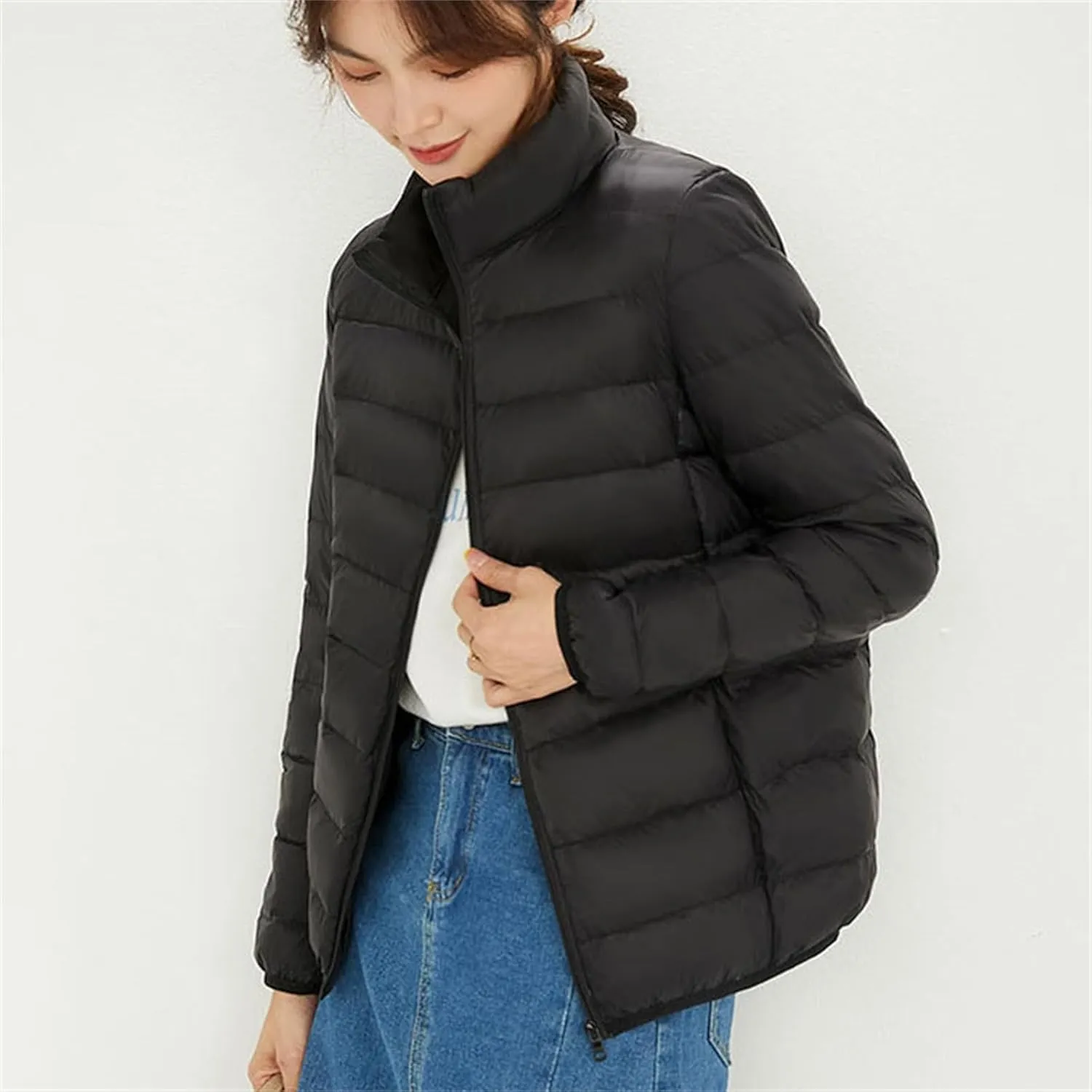 Women's Long Winter Down Coat Womens Lightweight Oversized Long Sleeve Zip Water Jacket Pockets Baggy Short Down