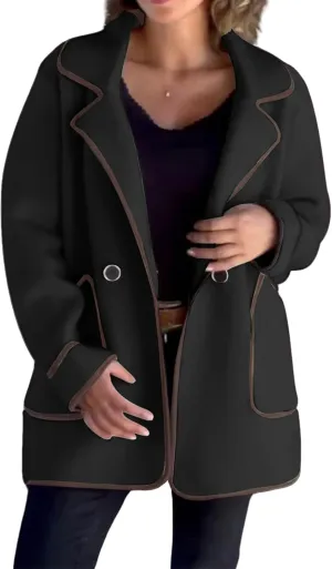 Women's Notch Lapel Coats Casual Button Down Trench Coats Double Breasted Cropped Blend Pea Coat Overcoat