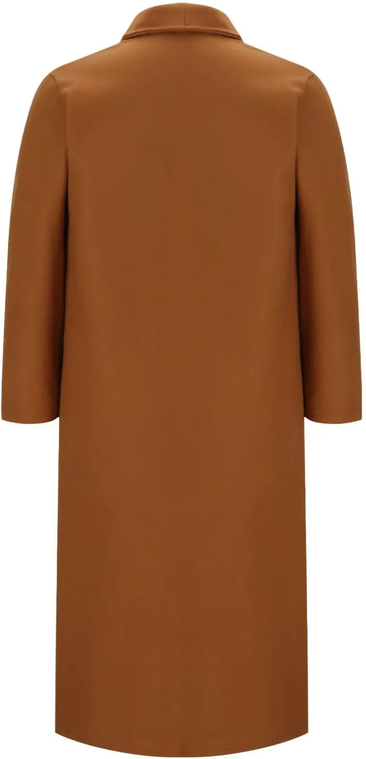 Women's Open Front Long Trench Coat Lapel Wool Blend Overcoat Fall Winter Dressy Pea Coats Windproof Outerwear