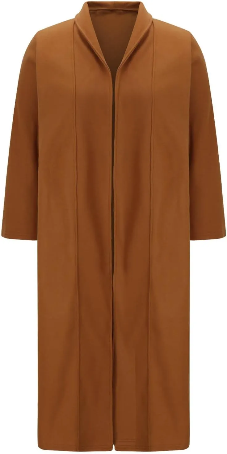 Women's Open Front Long Trench Coat Lapel Wool Blend Overcoat Fall Winter Dressy Pea Coats Windproof Outerwear