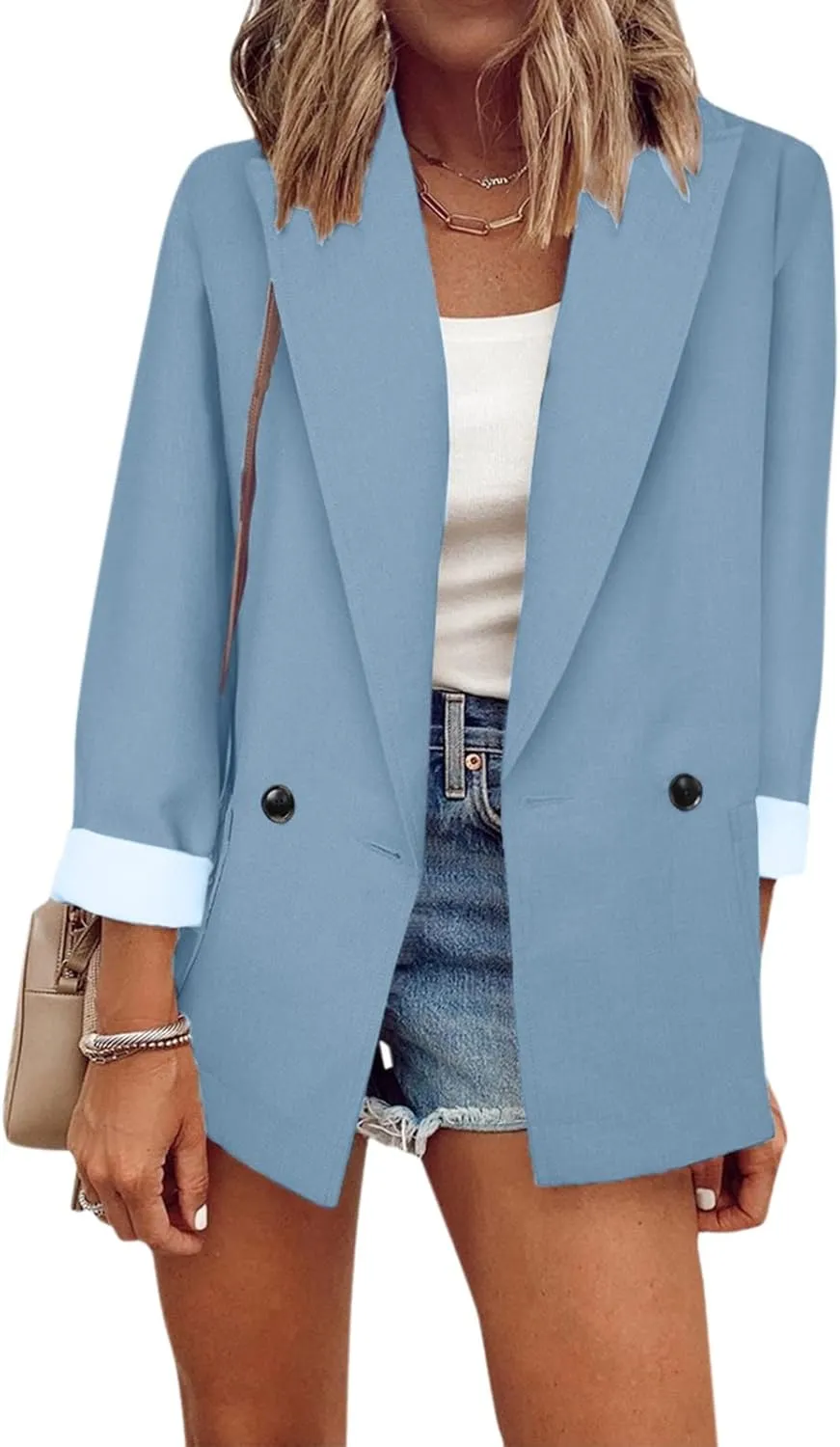 Women's Oversized Business Solid Color Blazer Long Sleeve Work Office Jacket Lapel OL Cardigans with Pockets