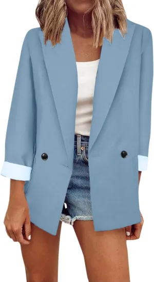 Women's Oversized Business Solid Color Blazer Long Sleeve Work Office Jacket Lapel OL Cardigans with Pockets