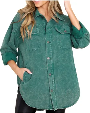 Womens Oversized Denim Jackets Boyfriend Distressed Washed Button Up Shacket Fall Winter Warm Jacket Coat